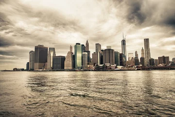 Papier Peint photo New York Horizon de Lower Manhattan vu de Brooklyn Bridge Park