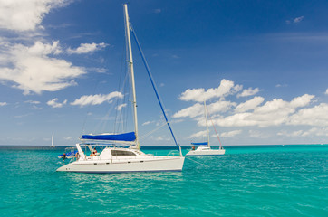 Catamarans Anchored in Calm Turquoise Water
