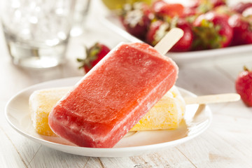 Cold Organic Frozen Strawberry Fruit Popsicle