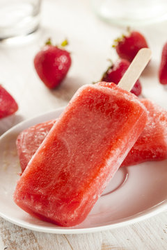 Cold Organic Frozen Strawberry Fruit Popsicle