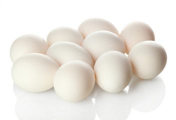 Many eggs isolated on white