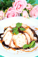 Panna Cotta with chocolate  and caramel sauces,