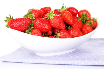Fresh strawberry in bowl isolated on white