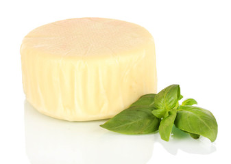 Cheese mozzarella and basil isolated on white