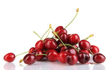 Fototapeta na wymiar Many ripe red cherry berries isolated on white