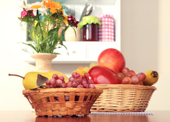 Kitchen composition on table on shelf background