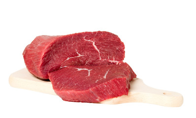 Raw sliced meat on cutting board
