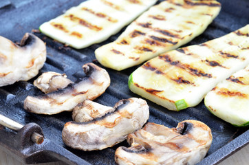 mushrooms and zucchini on the grill