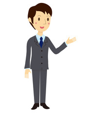 紹介するビジネスマン
