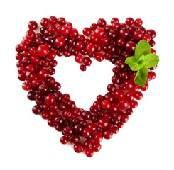 Ripe red cranberries, isolated on white.