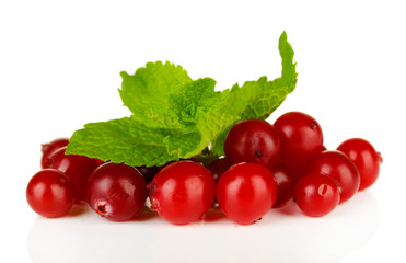 Ripe red cranberries, isolated on white.
