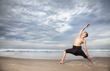 Fototapeta na wymiar Yoga warrior pose in India