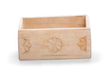 decorative wooden box, isolated on white background