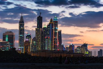 Dubai Marina skyline at dusk, Dubai