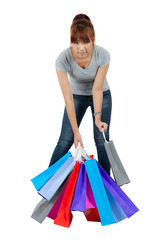 Isolated Young Asian woman with Shopping Bags