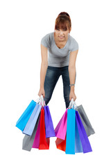 Isolated Young Asian woman with Shopping Bags
