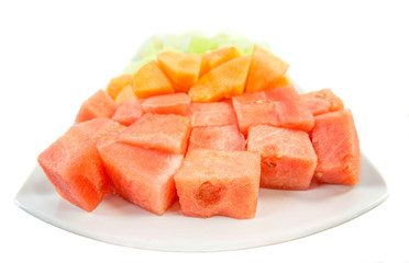 Fototapeta na wymiar Cube Sized Melons And Honeydew