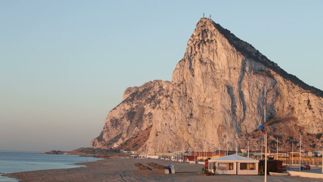 Rock of Gibraltar and sandy beach