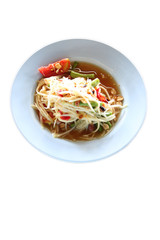 Papaya salad in the dish.