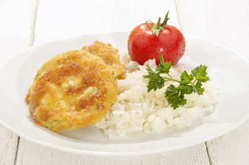 fried pumpkin slices with boiled rice