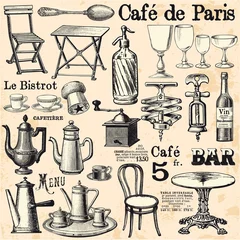 Papier Peint photo Lavable Illustration Paris Café de Paris