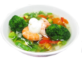 soup with shrimps vegetables and sea food