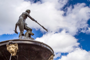 Fountain of the Neptune in old town of Gdansk, Poland