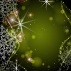 Fototapeta na wymiar Green background with snowflakes