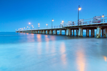 Fototapeta premium Baltic pier in Gdynia Orlowo at night, Poland
