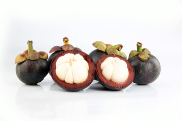 The Slice Mangosteen on white Background.