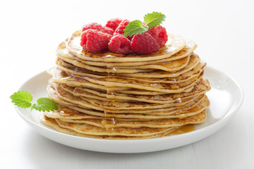 pancakes with honey and raspberry