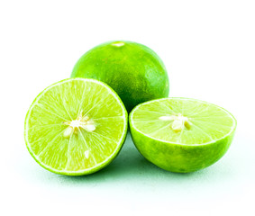 Green fresh lime and slice, Isolated on white background
