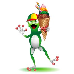 Frog Cartoon with big Ice Cream-Ranocchio con Gelato-Vector