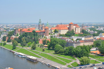 Wawel Castle, Vistula river and bridge in Krakow, Poland
