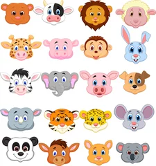 Stickers meubles Ensemble d animaux mignons Icône de tête d& 39 animal de dessin animé