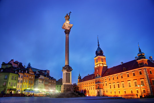 Old town in Warsaw, Poland at night