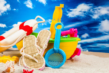 Vivid composition with sand and beach stuff