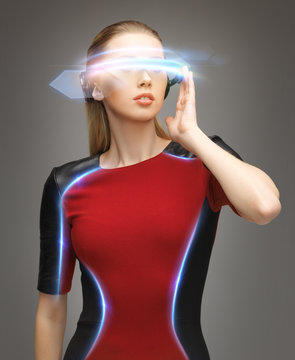 attractive woman with digital glasses