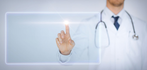 male hand touching virtual screen
