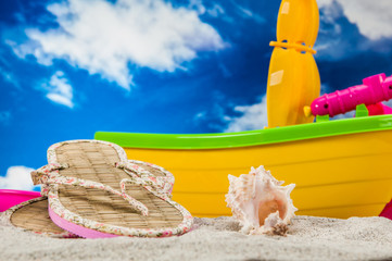 Sunny composition of beach stuff