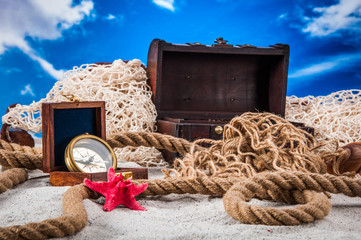 Beach and sea concept with white sand and blue sky