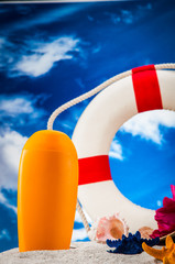 Summer beach stuff with blue sky background