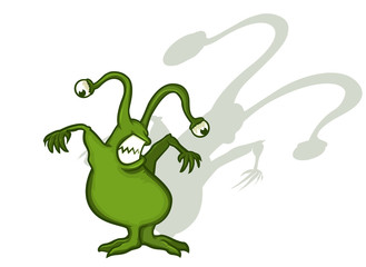 Green alien moster with spooky shadow