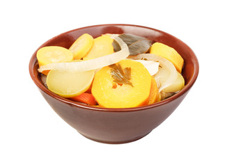 salad  on  brown bowl isolated on white