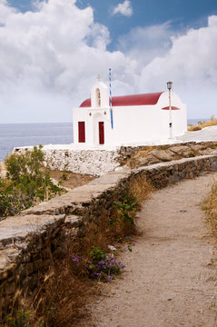 Small Chapel on beach Mykonos Cyclades Islands Greece