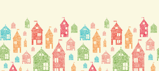 Vector flower town houses horizontal seamless pattern background