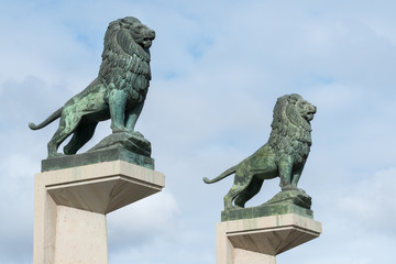 Lions on a bridge in Zaragoza Spain