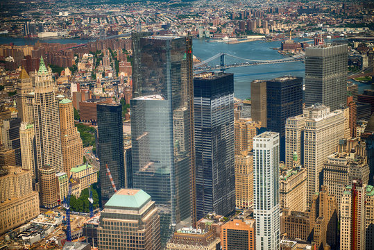 Aerial view of Lower Manhattan from Helicopter with  Manhattan B