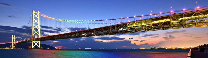 Fototapeta premium Pearl Bridge Spans the Seto Inland Sea from Kobe, Japan