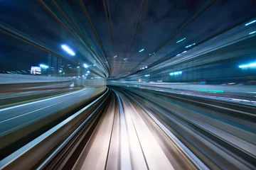 Vlies Fototapete Asiatische Orte Bewegungsunschärfe von einer Tokyo Monorail